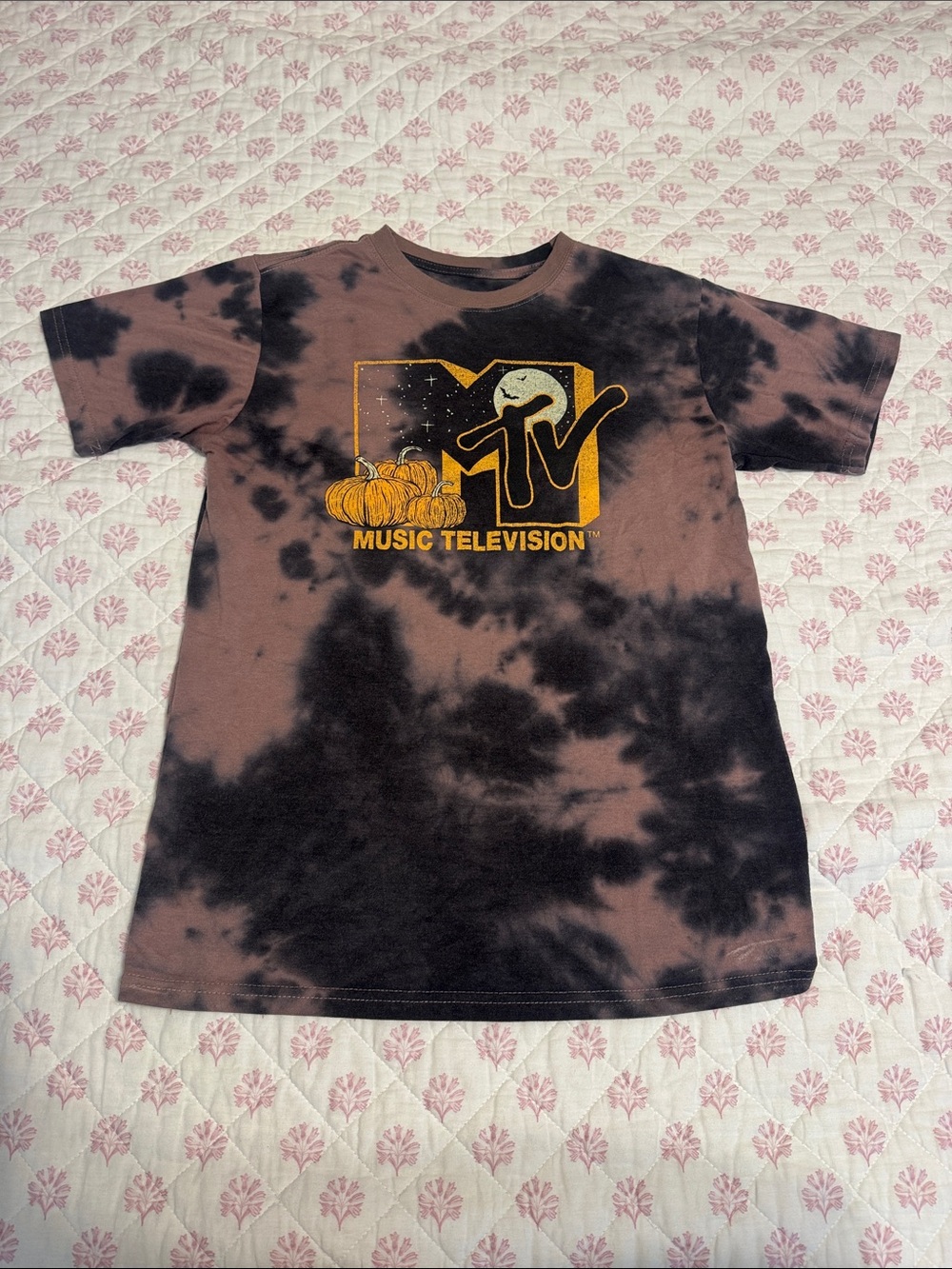 MTV Black & Brown Tie-Dye Tee with Yellow Pumpkin Logo